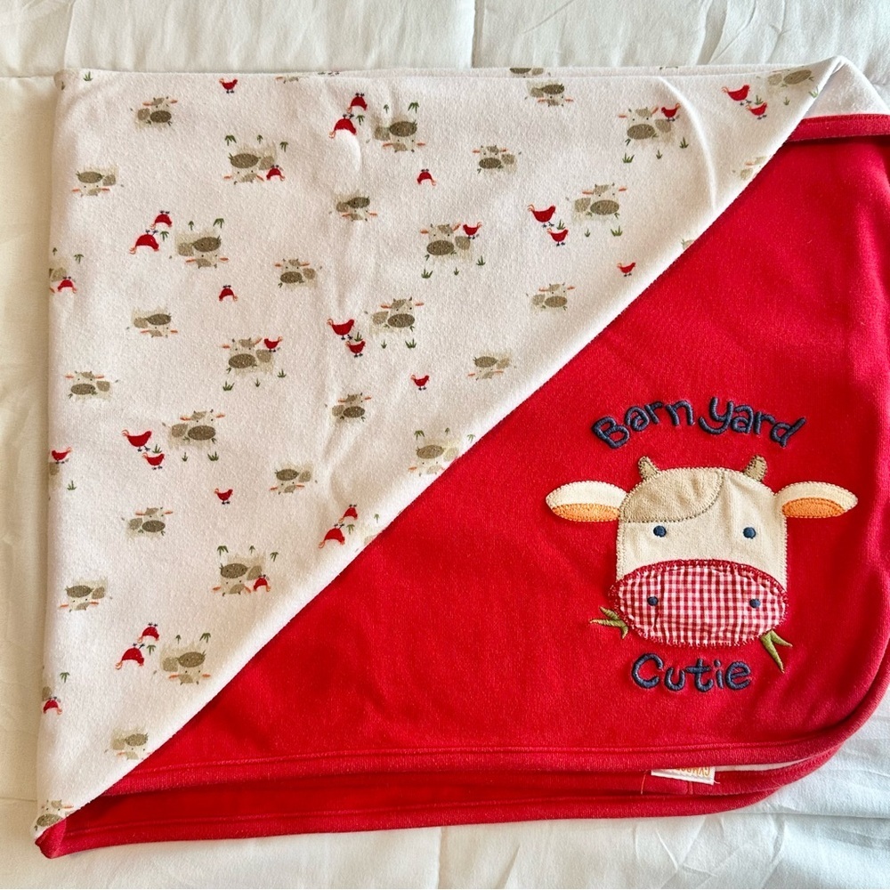 VTG 2006 Gymboree Barn Yard Cuties Blanket Red Cow Chicks Appliqué Embroidered
